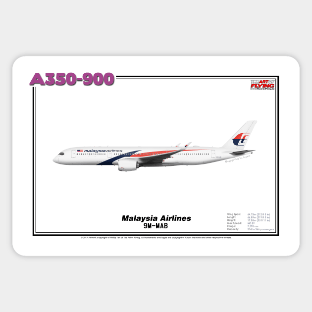 Airbus A350-900 - Malaysia Airlines (Art Print) Sticker by TheArtofFlying